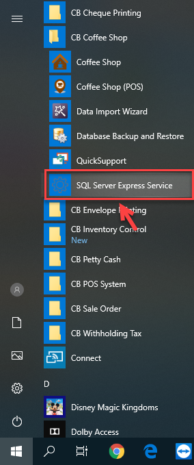 คลิกที่ SQL Server Express Service